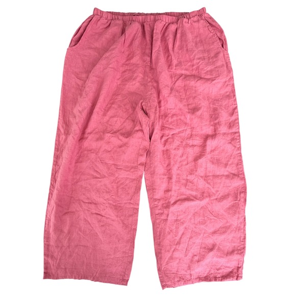 Flax Pants - Flax Wide Leg Linen Pants Womens 3G 3XL 24 26 Pink Relaxed Coastal Resortwear